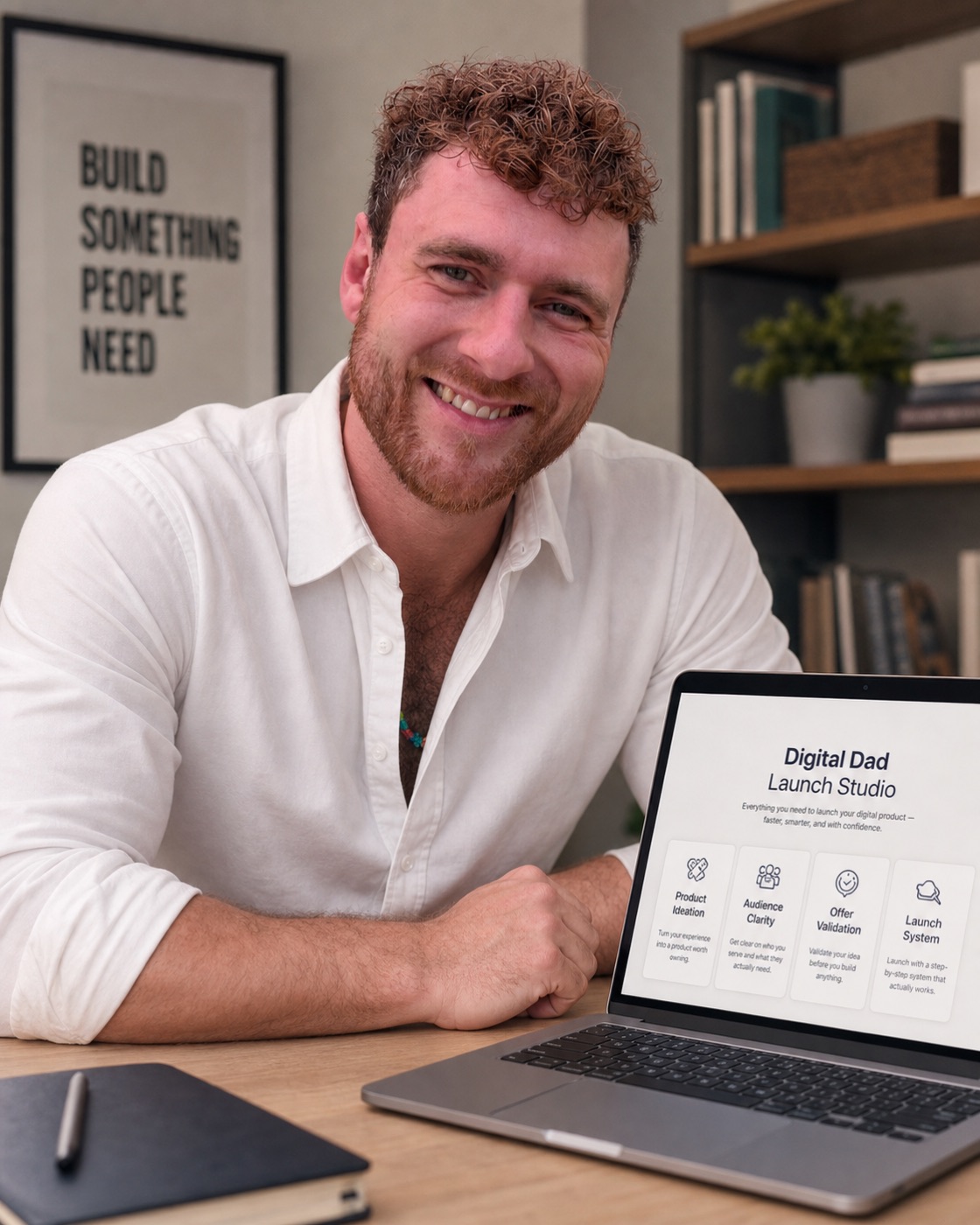 Jesper smiling at his desk — build something people need