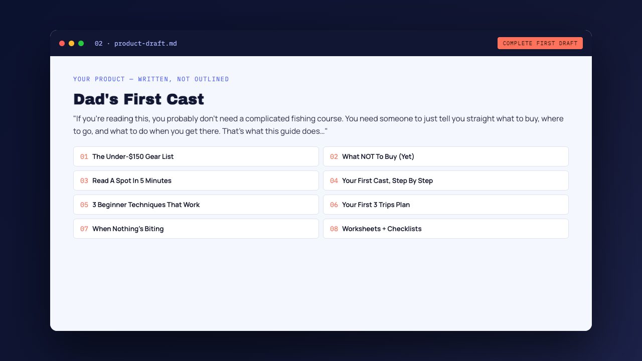A generated complete product draft
