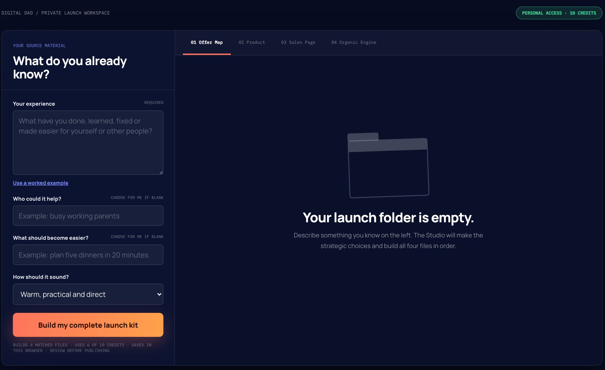 The Launch Studio workspace you unlock at checkout